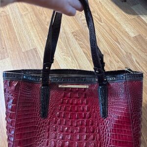 Brahmin Red and Black Crocodile Textured Shoulder Bag
